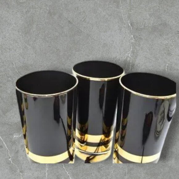MCM Black with Gold Trim Hi-Ball Bar Drinking Glasses Set of 6 Tom Collins - Picture 8 of 9